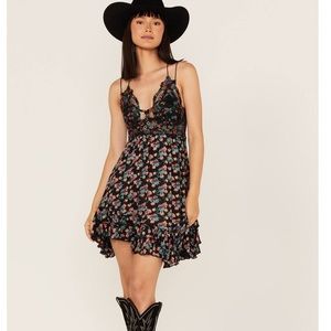 Free People FP One Adella Floral Printed Mini Slip Lace Ruffle Dress
